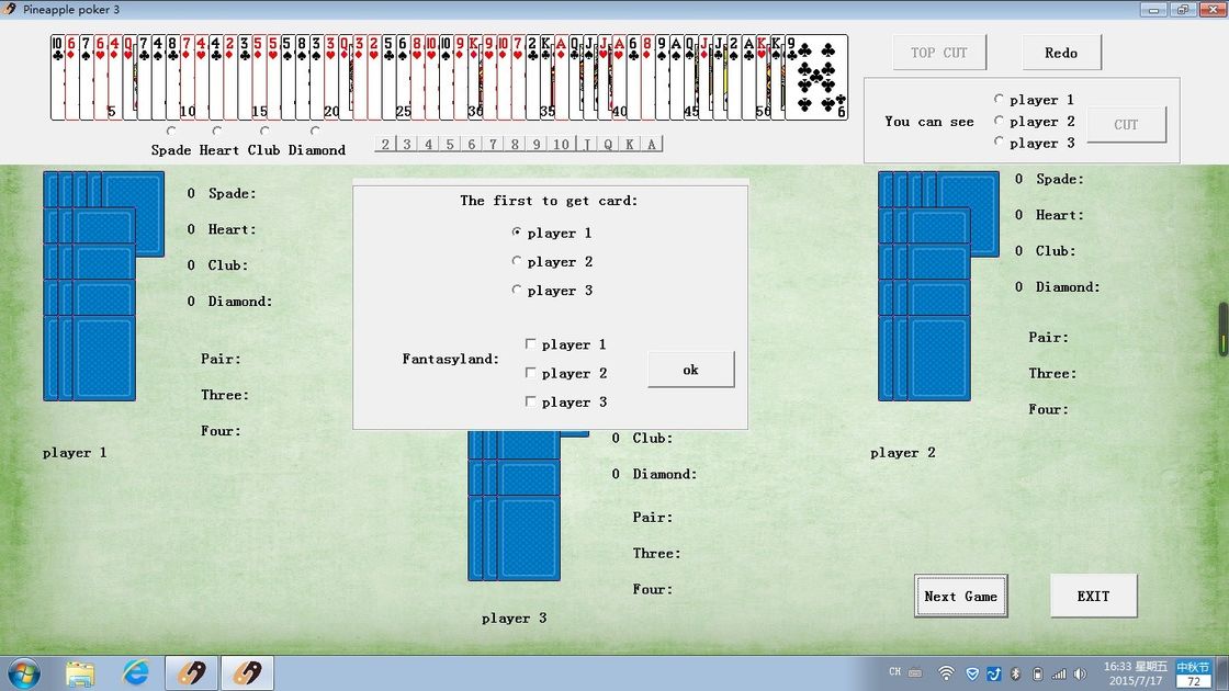 Software di analisi del poker del gioco dell'ananas dell'IOS per il lettore di schede del poker